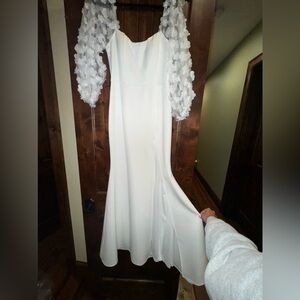 NWT - Bridal Dress W/ floral sleeves and slit